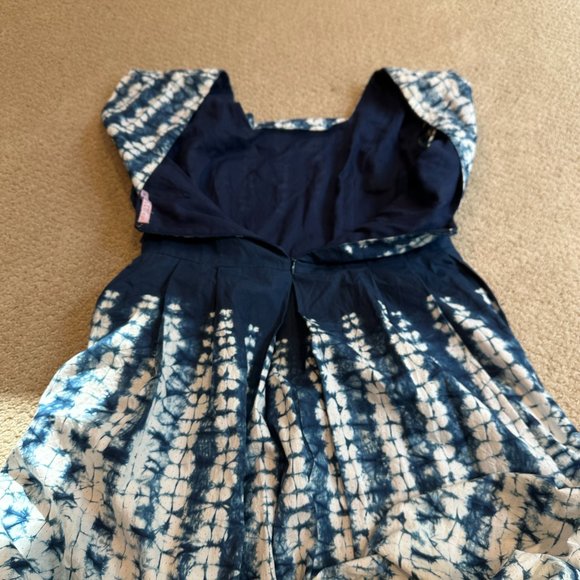 Calypso St Barth Dress Boho Bubble Skirt Mini Fit Flare Blue White Tie Dye Sz 8 - Picture 8 of 11